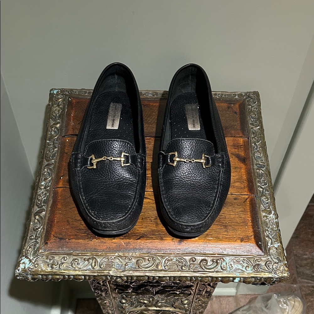 Saks Fifth Avenue Black Loafers with Gold Detail